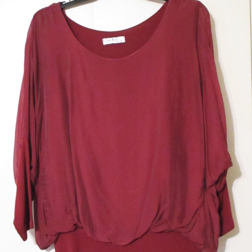 Gigi Moda Italy Maroon Dolman Sleeves Silk Blouse Top OSFM EUC